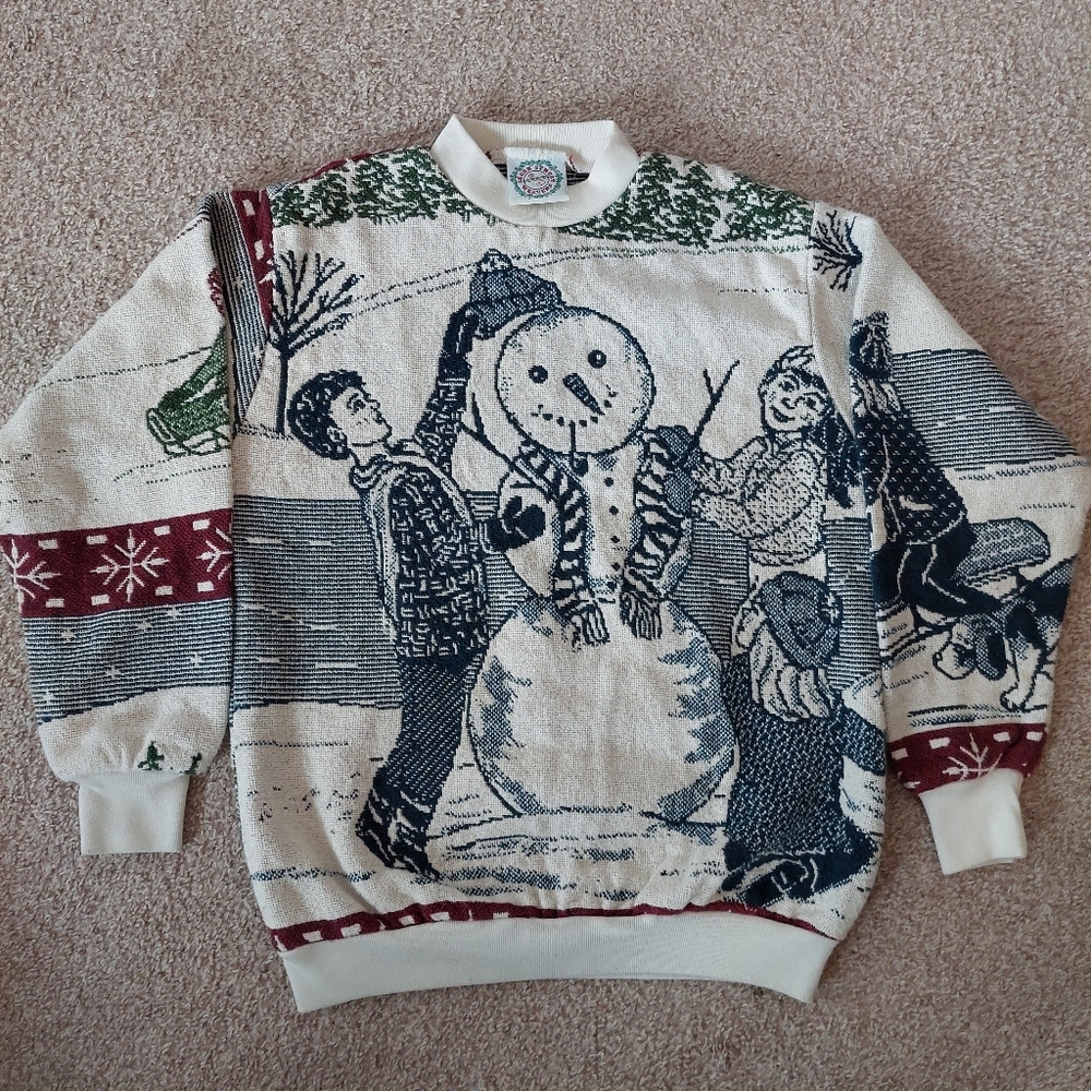 Vintage‎ Sugar Street Weavers Snowman Tapestry Sweater